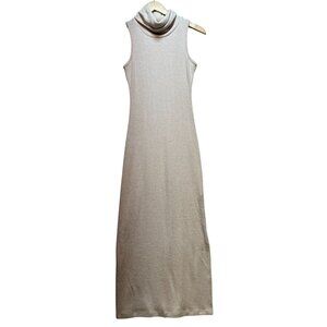 Final Touch Womens Turtle Neck Sweater Midi Dress Rib Knit Sz S Beige Sleeveless